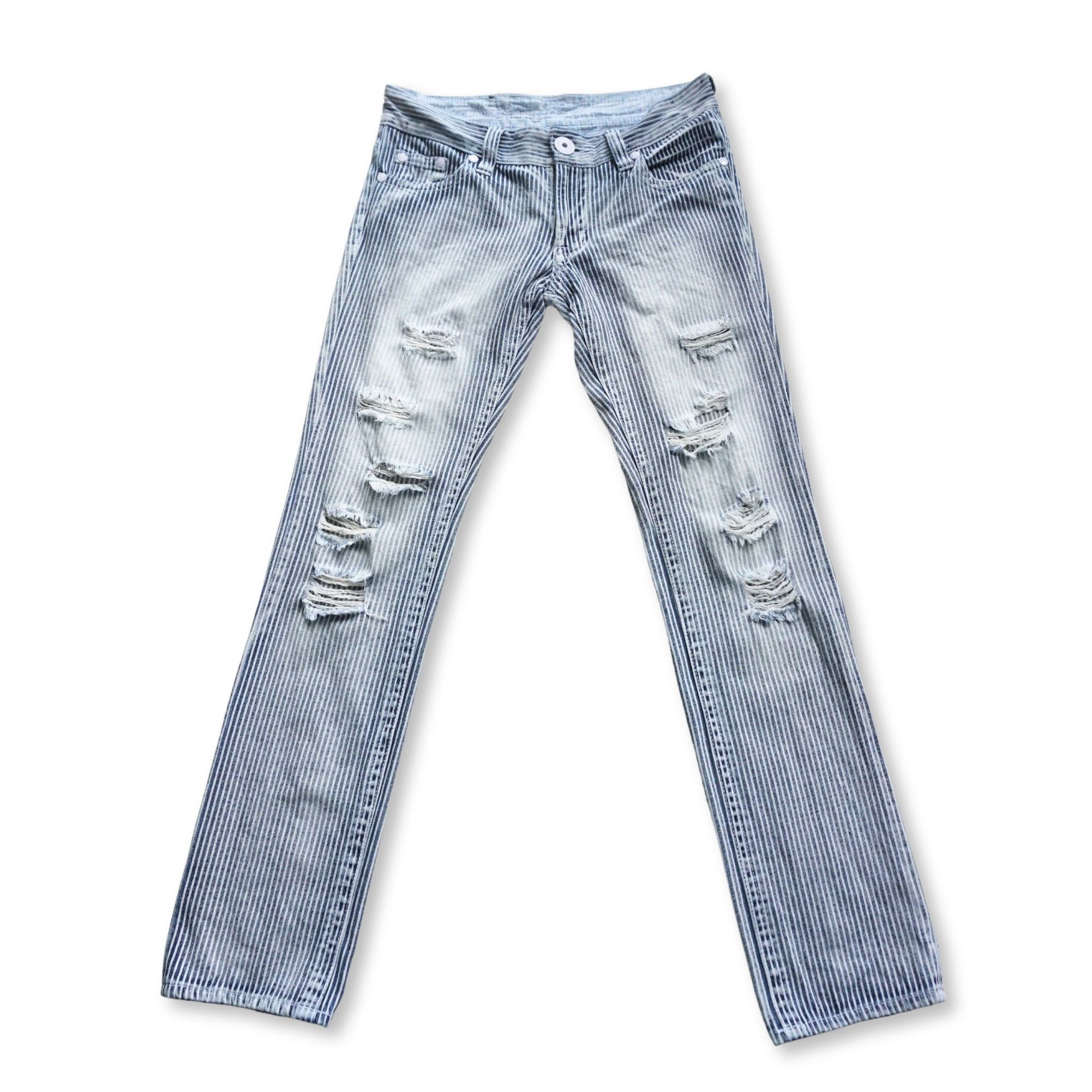 Japanese Brand Spunky Hickory Striped Low Rise Ripped Jeans Size 30" / US 8 / IT 44 - 4 Thumbnail