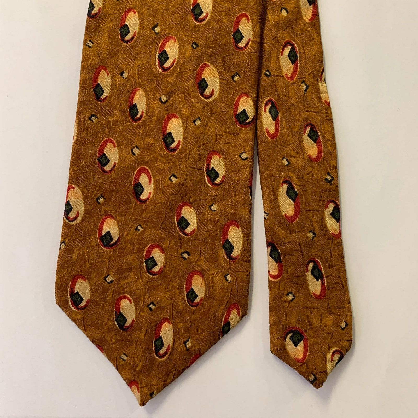 Ermenegildo Zegna ERMENEGILDO ZEGNA Camel Red Black Geometric Silk Tie Size ONE SIZE - 1 Thumbnail