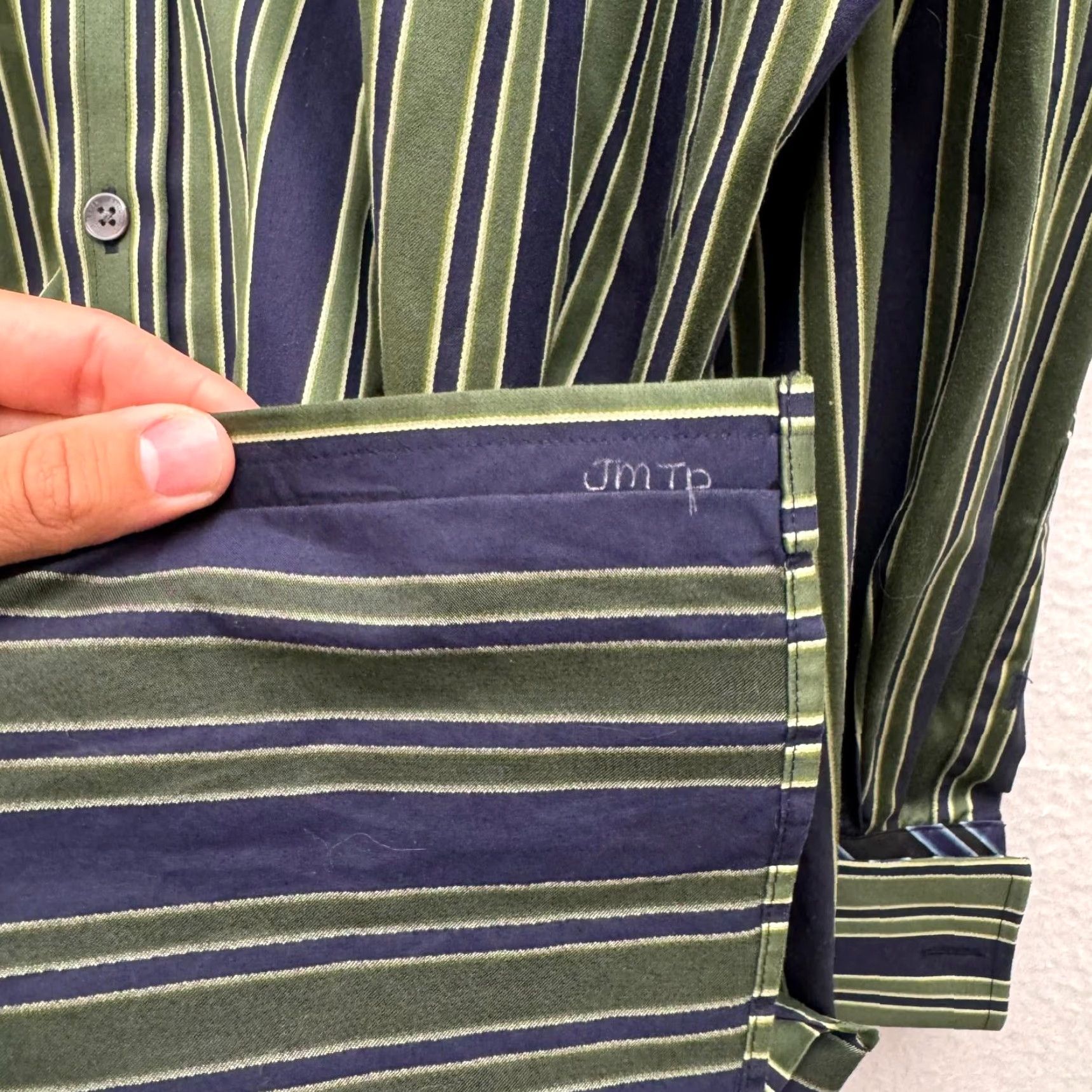 Ted Baker Ted Baker Dress Shirt Men XXL Blue Striped Cotton Endurance 18 46 Green Sleeve Long Shirt Size 48R - 6 Thumbnail