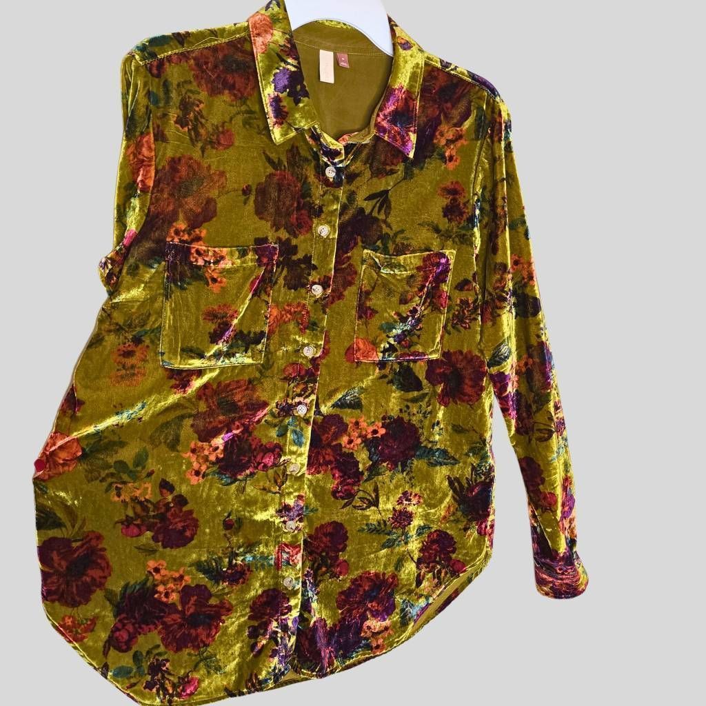 Anthropologie Anthropologie Pilcro Velvet Button Down Shirt Green Floral R Size M / US 6-8 / IT 42-44 - 11 Thumbnail