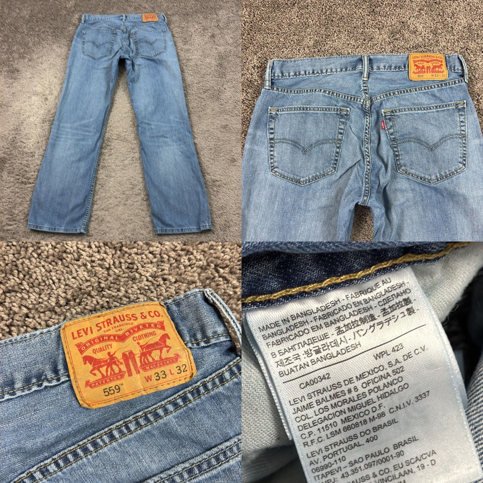 Levi's Levi's Jeans Mens 559 Straight Relaxed Fit 33x32 Denim 100% Cotton Medium Wash Blue Size US 33 - 8 Thumbnail