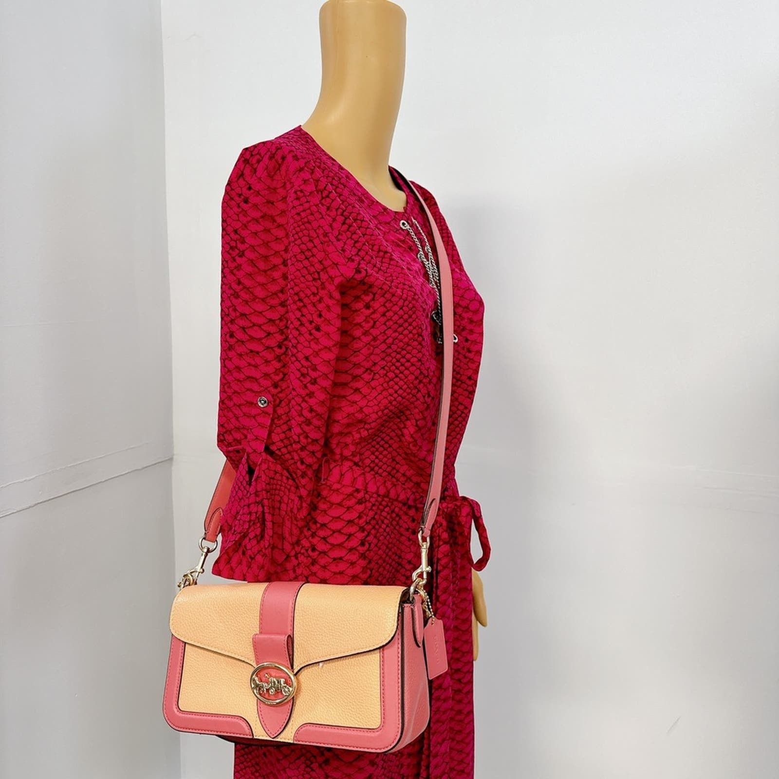 image of Coach C8607 Georgie Shoulder Bag In Colorblock In Faded Blus in Pink, Women's
