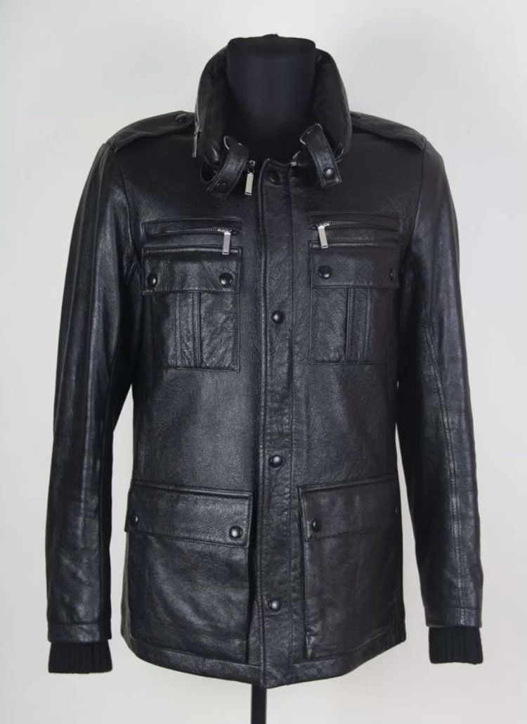 image of Saint Laurent Paris Leather Biker Pocket Zip Detail Jacket in Black, Men's (Size Medium)