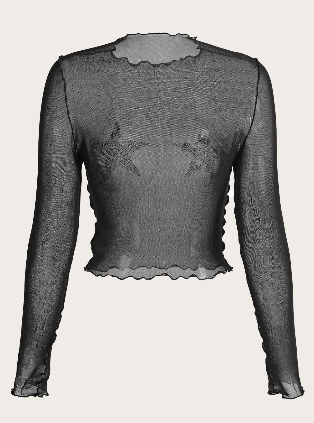 Shein Black Mesh Top with Crystal Star Patches Size M / US 6-8 / IT 42-44 - 3 Thumbnail