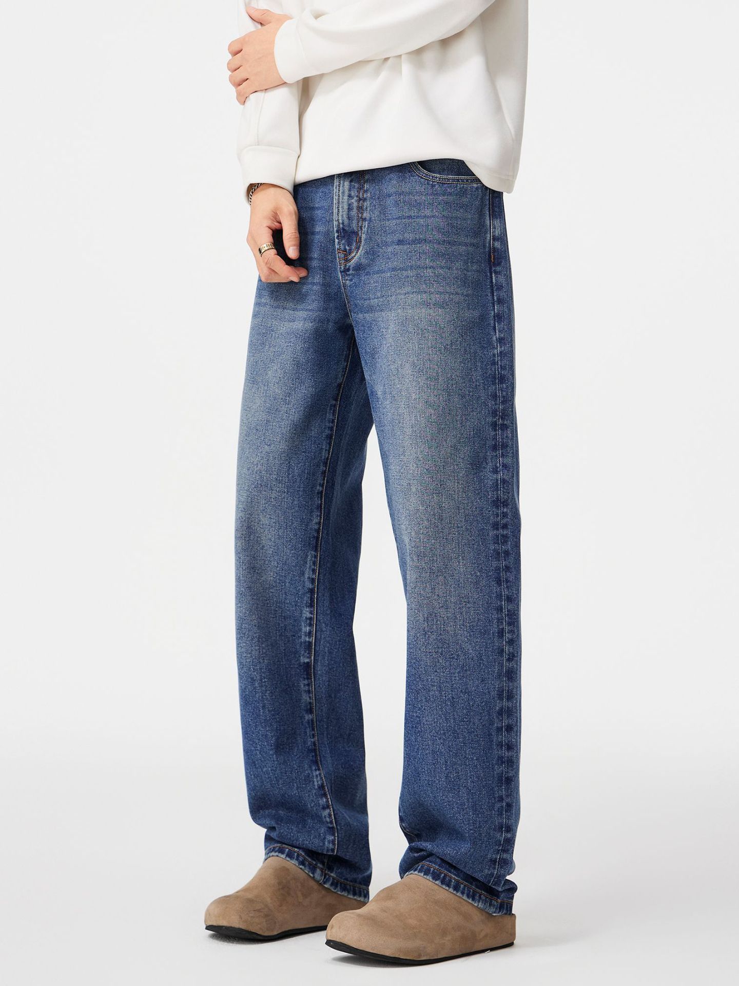 Japanese Brand Men's Retro Whiskered Washed Loose Straight Leg Jeans Size US 32 / EU 48 - 2 Thumbnail