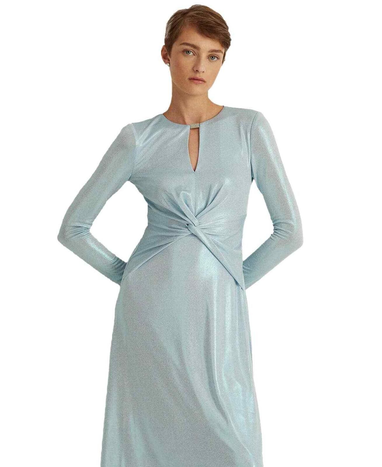 Lauren Ralph Lauren Lauren Ralph Lauren Blue Long Sleeve Foiled Jersey Dress 16 Size XXL / US 16-18 / IT 52-54 - 4 Thumbnail