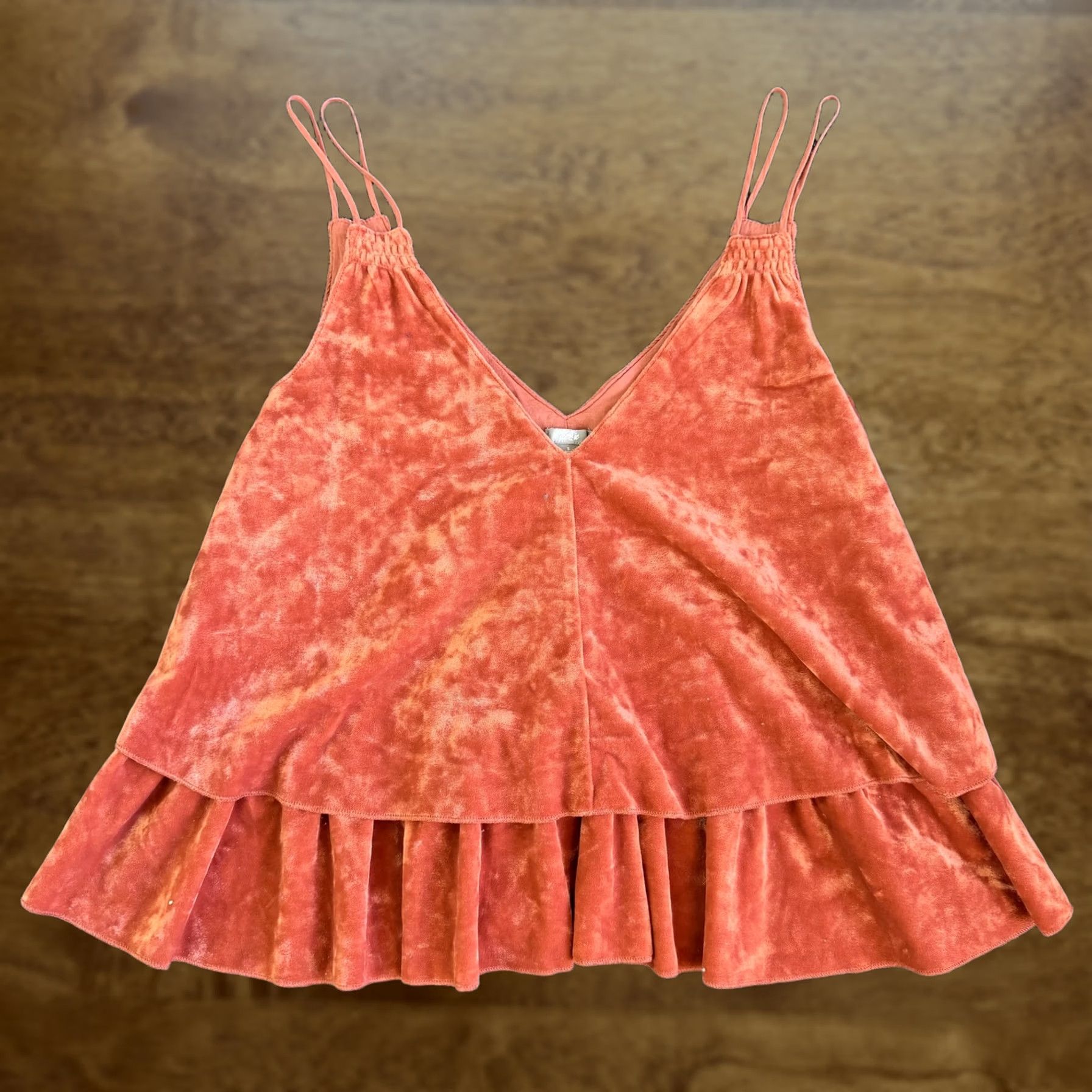 Vintage Aerie Orange Velour Tank Top Womens Small Double Strap Ruffle Hem Camisole Size S / US 4 / IT 40 - 1 Thumbnail