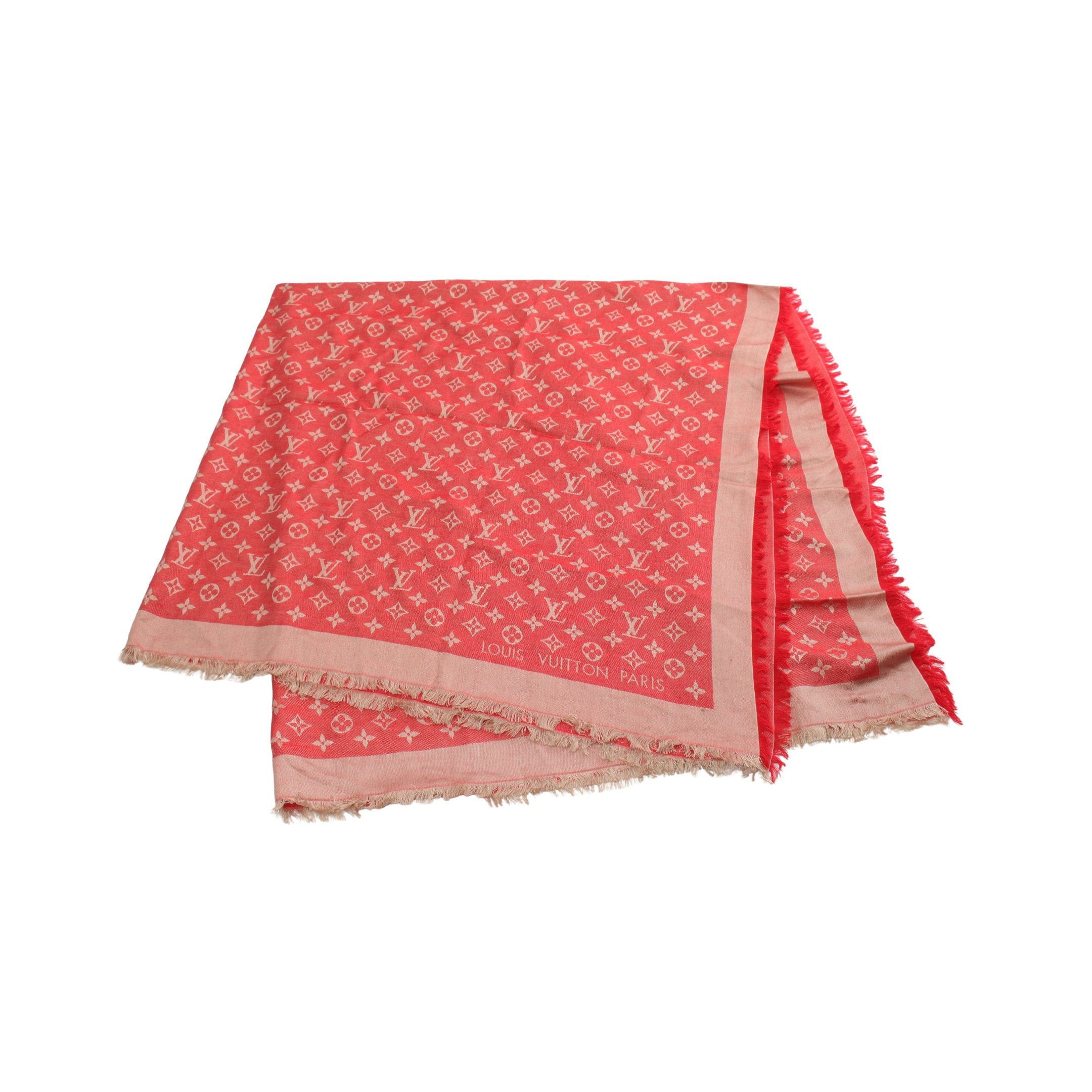 Louis Vuitton Louis Vuitton Shawl Monogram Stall Silk Wool Red Size ONE SIZE - 1 Thumbnail