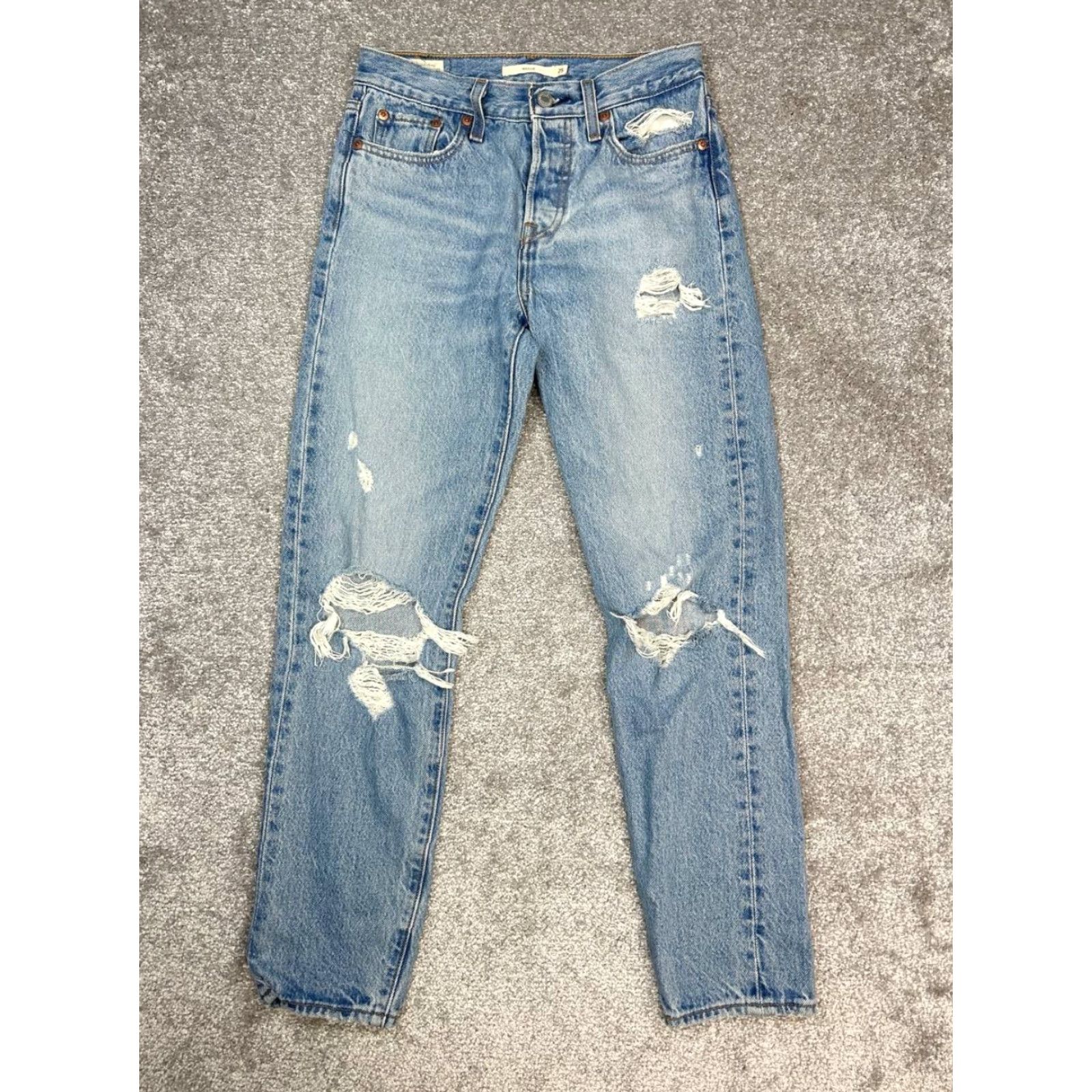 Levi's Levi's Wedgie Jeans Womens 25 Blue Denim Mid Rise Distressed Skinny 26x27 Size 42" / US 20 - 2 Thumbnail