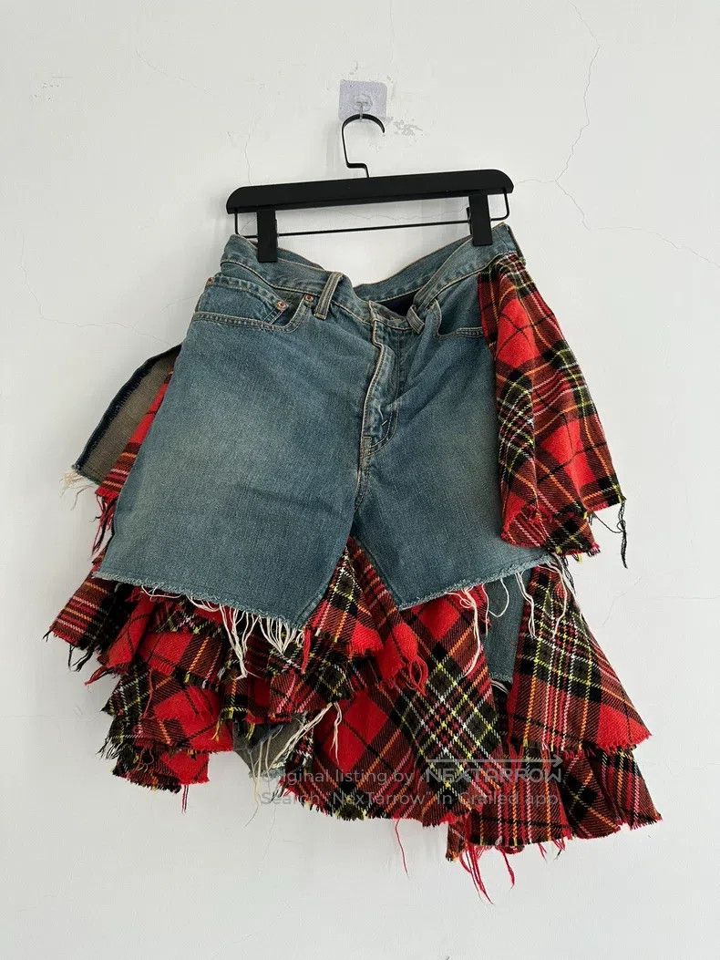 Junya Watanabe Junya Watanabe size M Heavy Plaid Patchwork Denim Skirt Size 23" - 5 Thumbnail