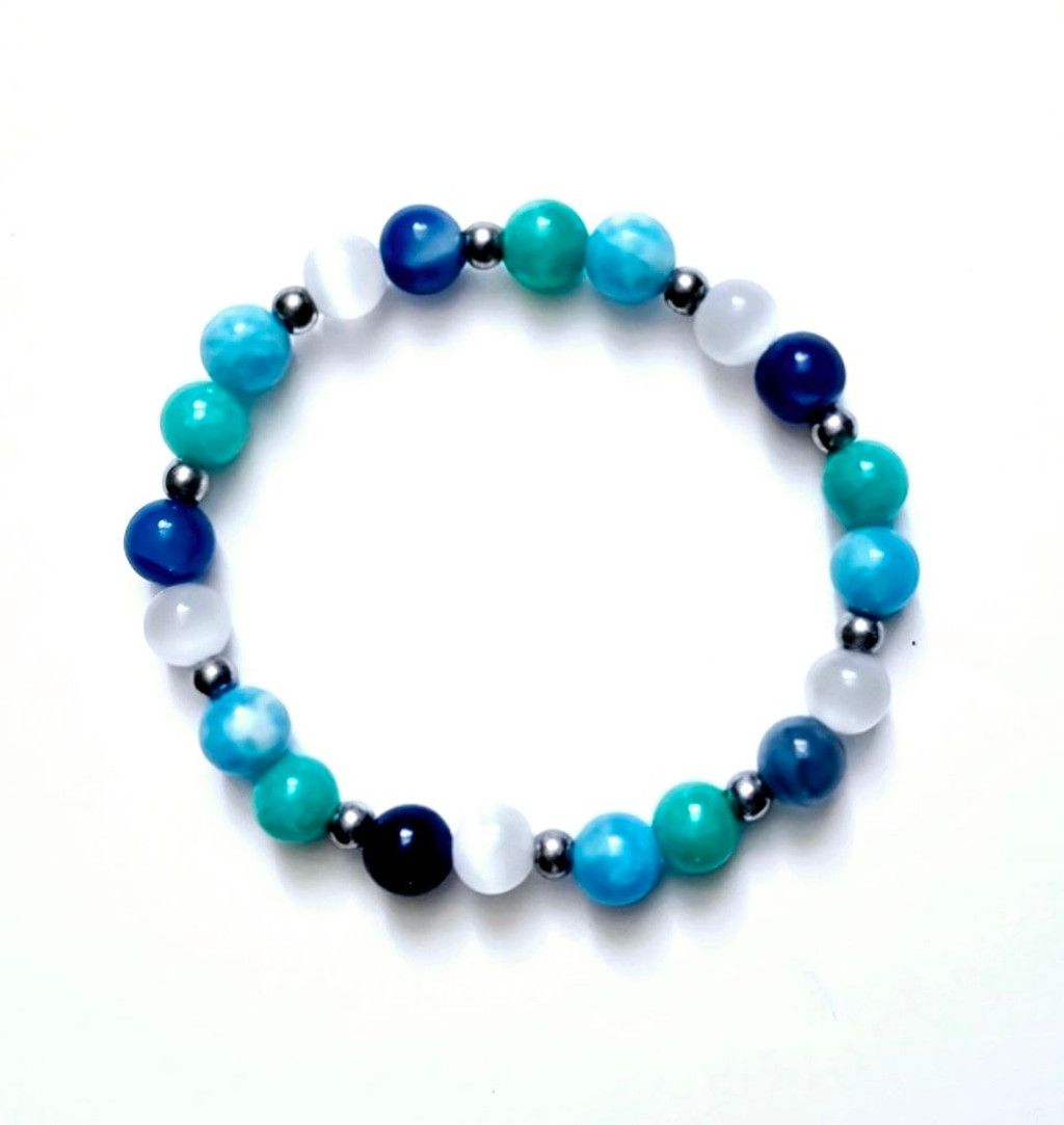Handmade Natural Gemstone Beaded Bracelet, Larimar, Amazonite, Blue L Size ONE SIZE - 4 Thumbnail