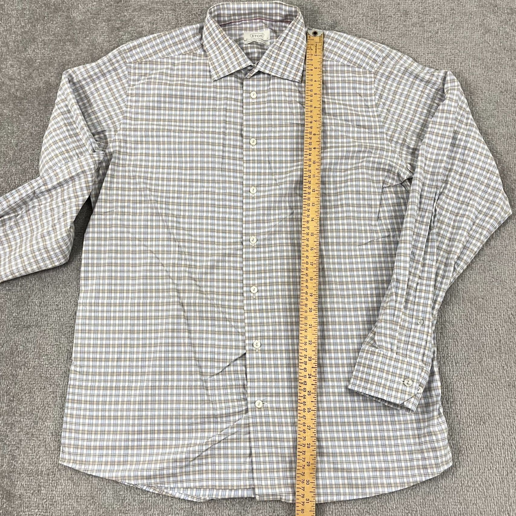 Eton ETON Shirt Mens Size 43 - 17 Brown Blue White Plaid Long Sleeve Casual Dress L/S Size US XL / EU 56 / 4 - 3 Thumbnail