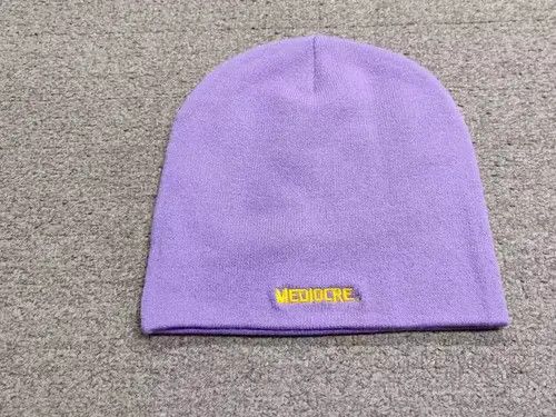 Japanese Brand Mediocre Hand Palm Heatmap Graphic No Cuff Beanie Hat Purple Size ONE SIZE - 4 Thumbnail