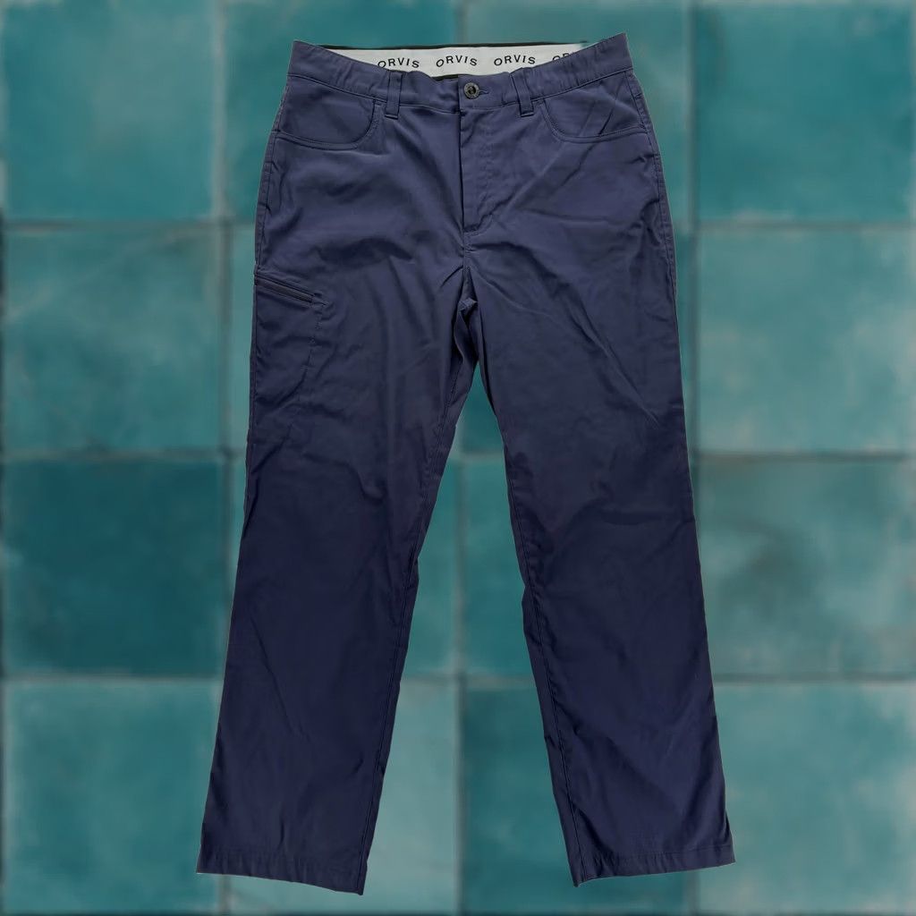 Orvis Trek Hiking Pants Mens 36x30 Blue Stretch Nylon Water Resistant Travel, Men's