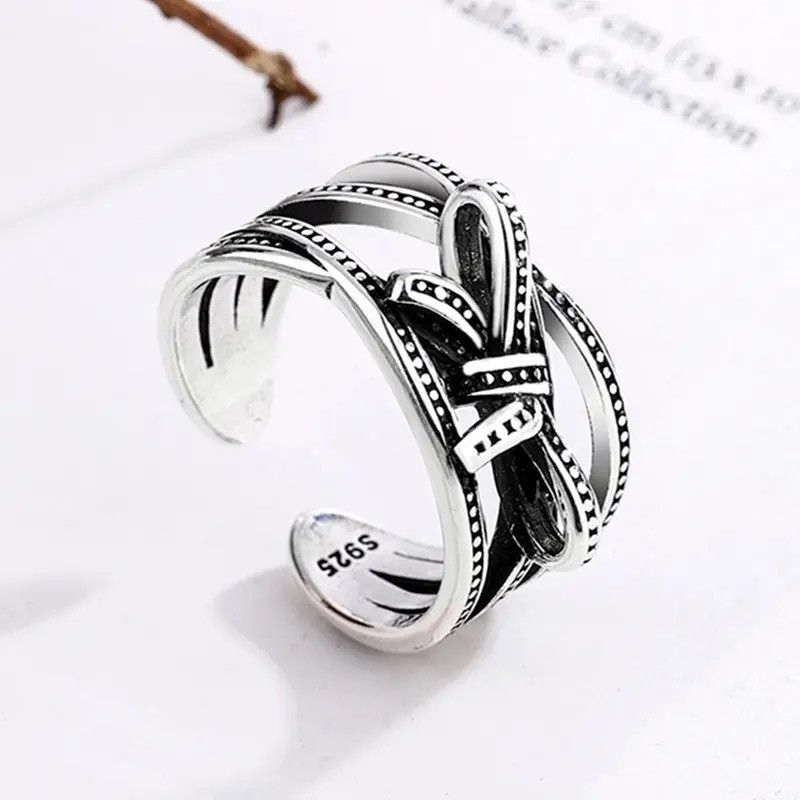 Jewelry × Vintage Bowknot Geometric Rings Art Silver Jewelry Rings Size ONE SIZE - 3 Thumbnail
