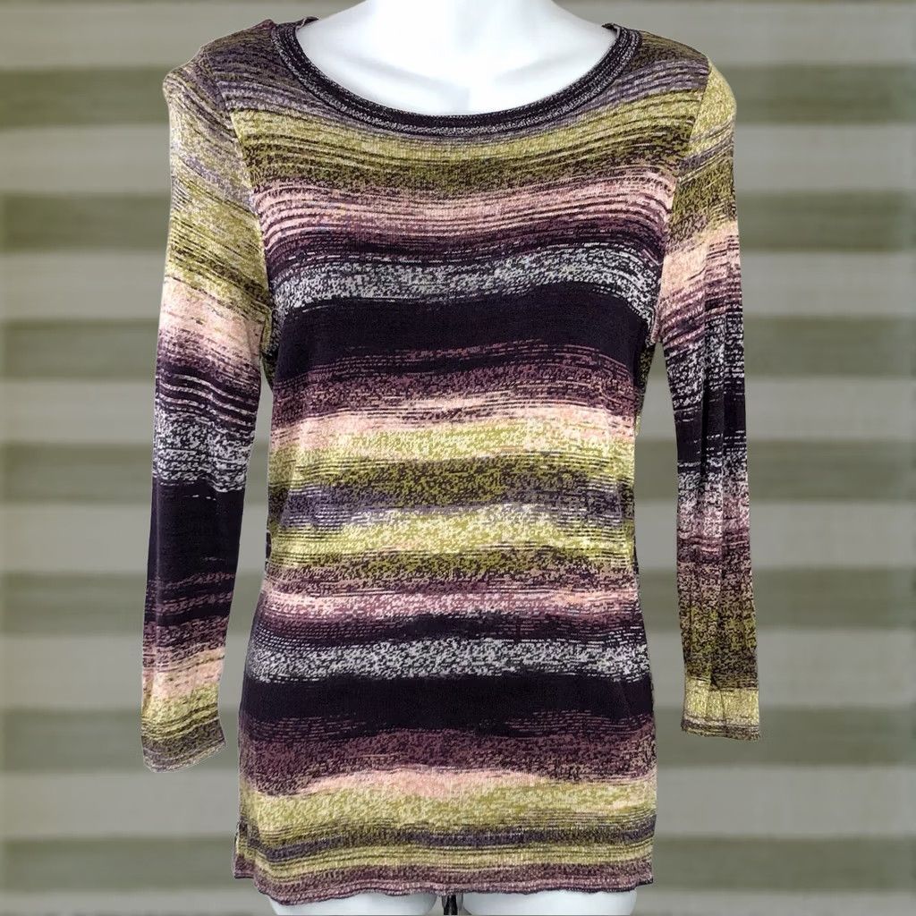 Ann Taylor Ann Taylor Knit Top M Purple Green Geometric Long Sleeve Hippie Bohemian Blouse Women Jersey Knit Collection 90s Retro Casual Size M / US 6-8 / IT 42-44 - 1 Thumbnail