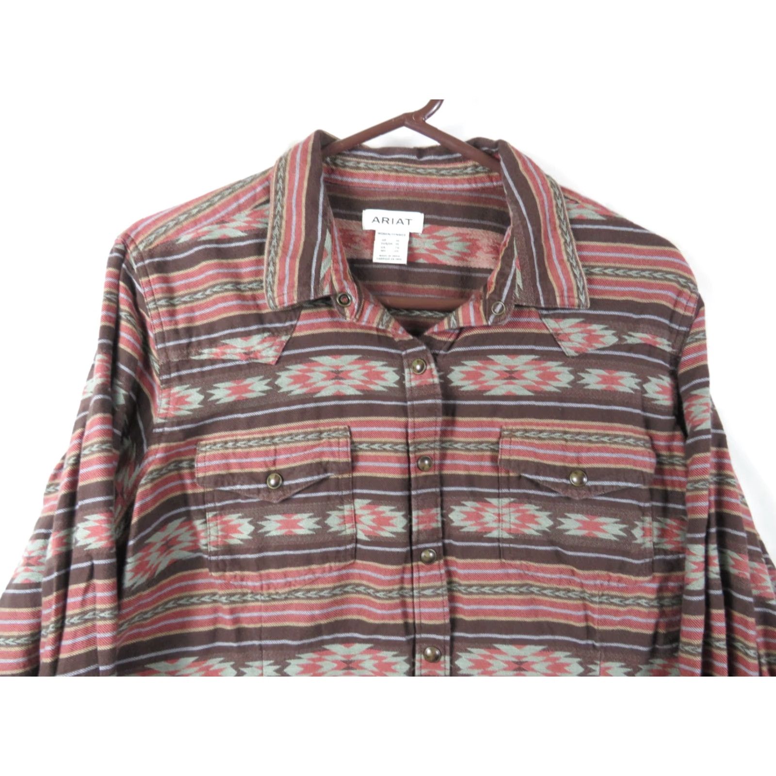 Ariat Ariat Shirt Womens XL Brown Aztec Southwestern Pearl Snap Western Cotton Size XL / US 12-14 / IT 48-50 - 3 Thumbnail