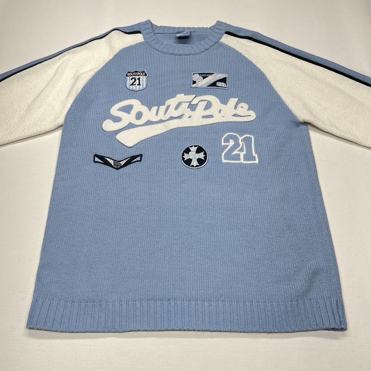 Southpole × Vintage VTG Southpole Sweater Blue White Crewneck Knit Patch Y2K Size US M / EU 48-50 / 2 - 2 Thumbnail