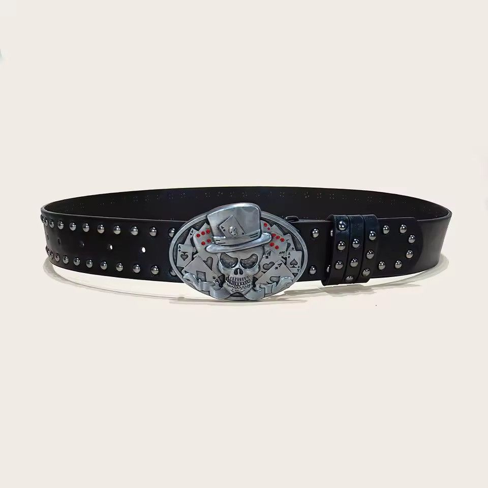 Japanese Brand Pu Leather Gothic Y2k Punk Rivet gun skull Belt 111 cm Size ONE SIZE - 3 Thumbnail