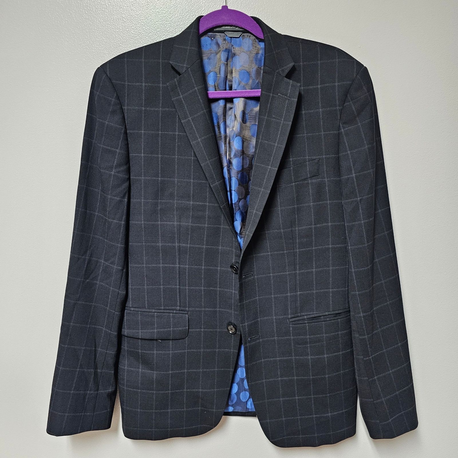 Indochino Indochino Blazer Black Windowpane Blue Circle Lining Sz 38R Size 38R - 2 Thumbnail