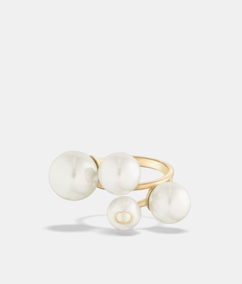 Dior Dior D-STUDS RING Gold-Finish Metal and White Resin Pearls Size ONE SIZE - 2 Thumbnail