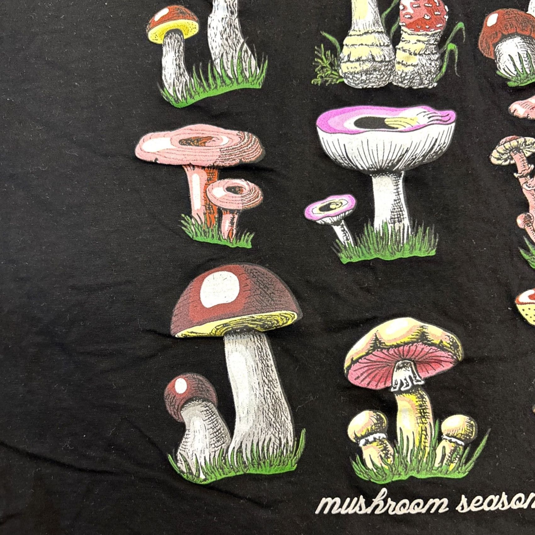 Vintage Poisonous Mushroom Season Funny Fungi Mycology Foraging T-Shirt XL NWOT Unisex Adults Black Cotton Short Sleeve Graphic Print Modern Trending 2020s Size US XL / EU 56 / 4 - 7 Thumbnail