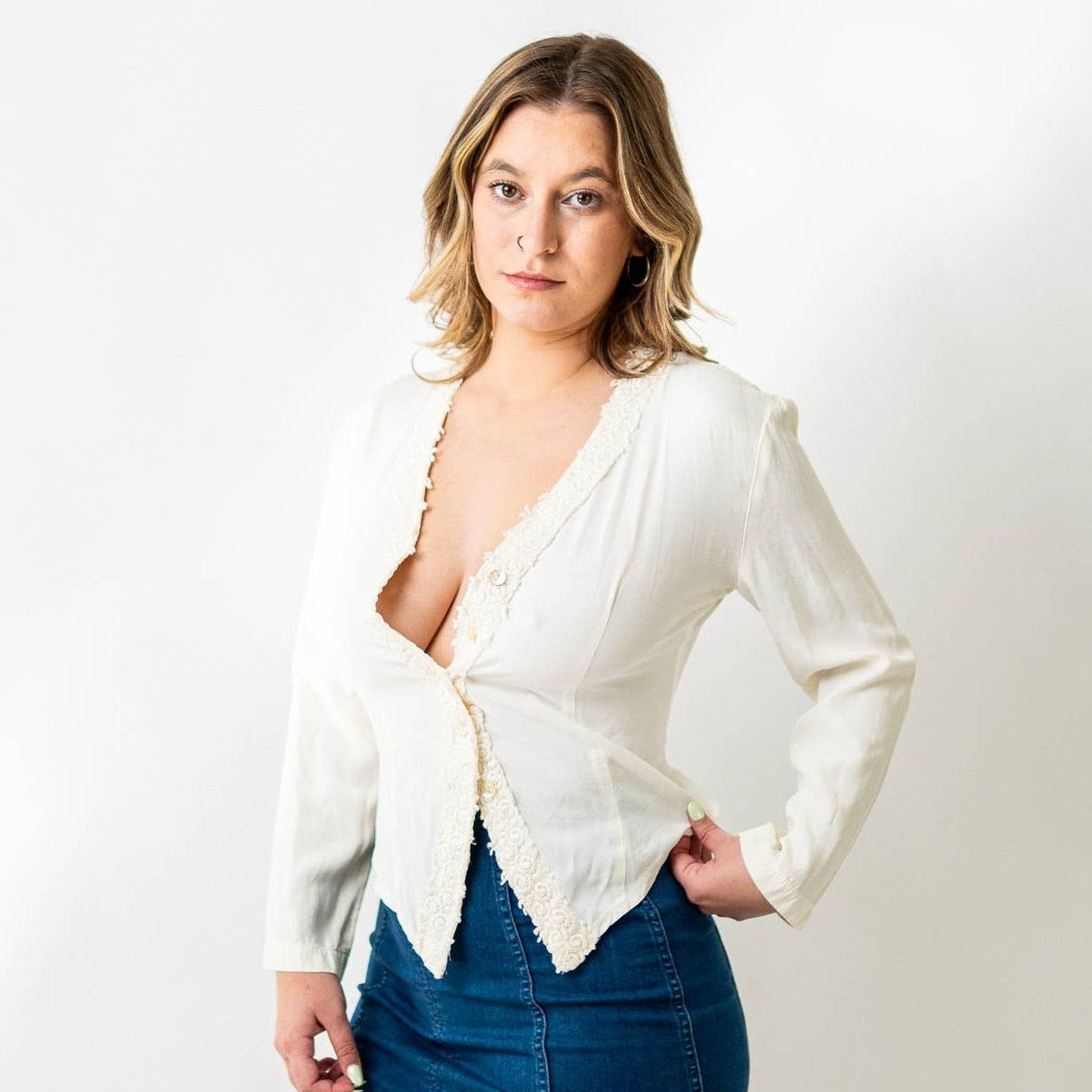 Vintage Vintage 90s Sexy Low Cute Lace Blouse Size S / US 4 / IT 40 - 10 Thumbnail