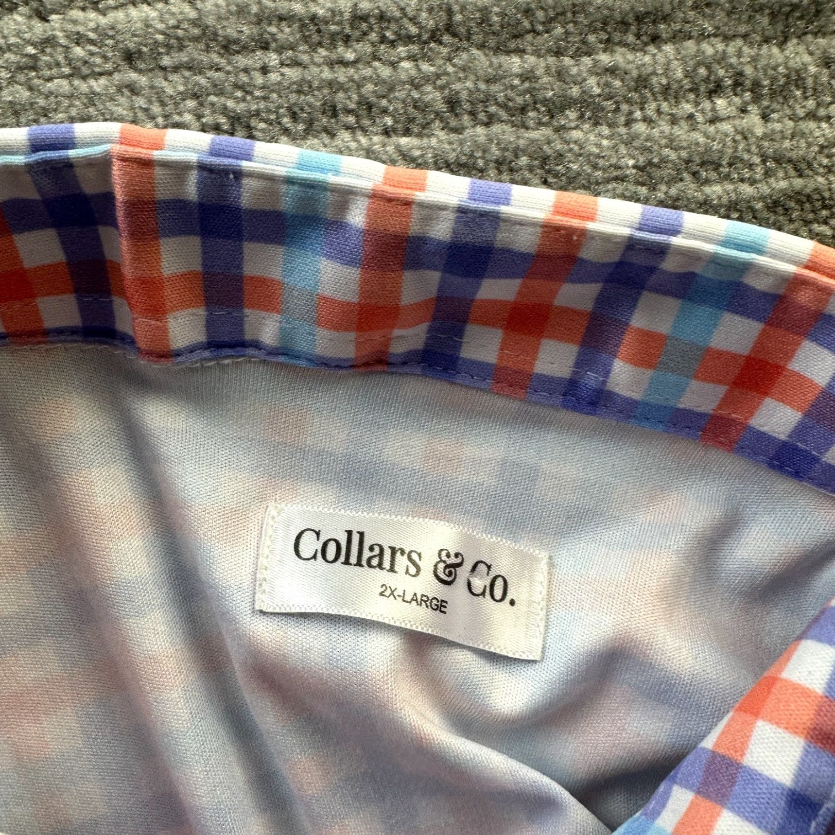 CO Collars & Co Polo Shirt Mens 2XL Regular Short Sleeve Button Collared Gingham Plaid Multicolor Polyester Blend Size 48R - 5 Thumbnail