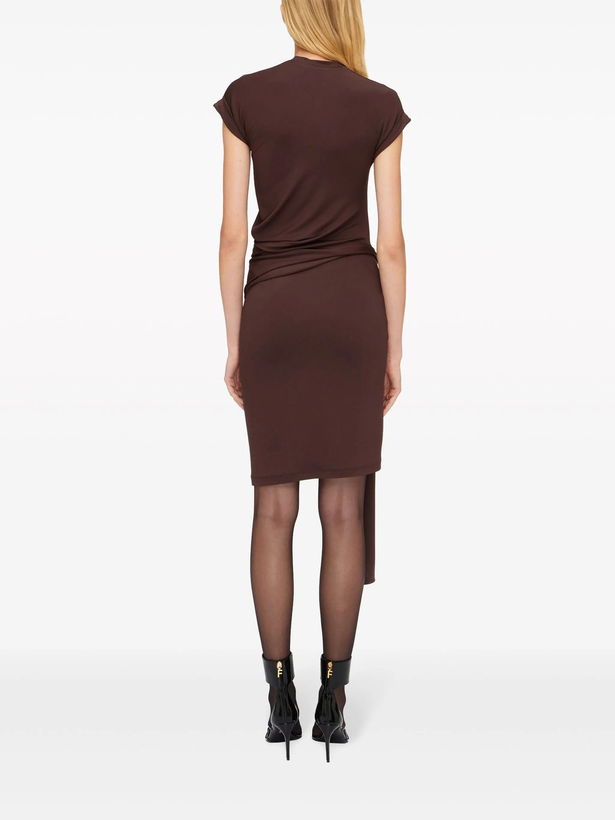 Salvatore Ferragamo o1s1rm0126 Gathered Jersey Dress in Brown Size L / US 10 / IT 46 - 4 Thumbnail