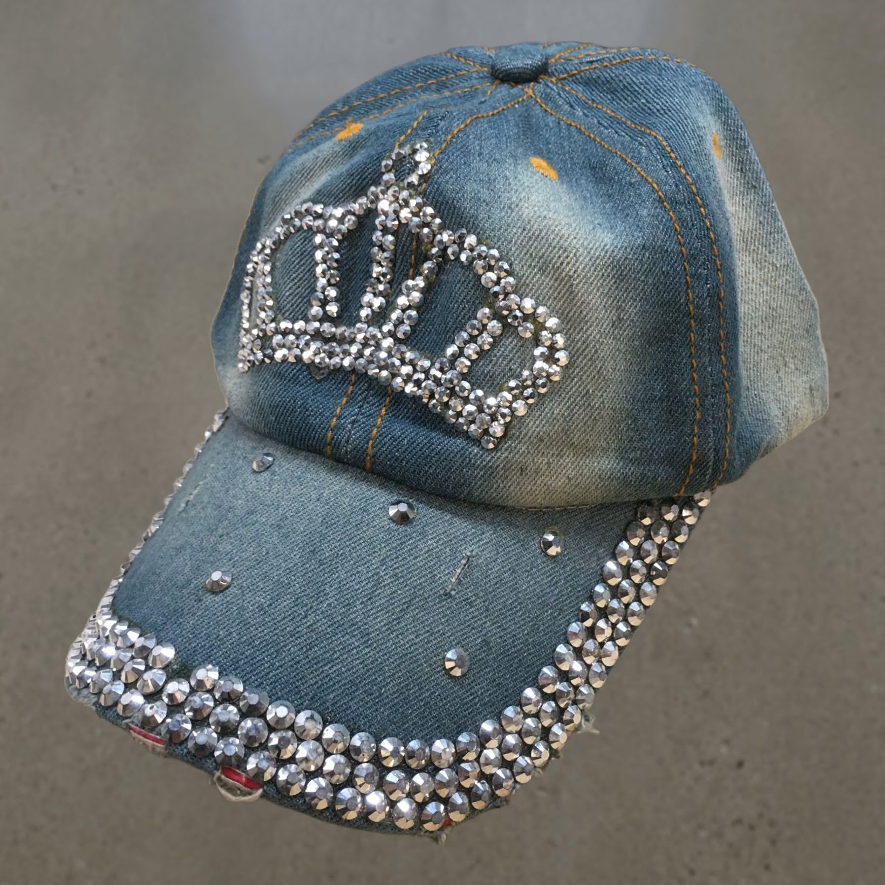 Logo 7 Baseball Hat Womens Blue OS Studded Distressed Embroidered Logo Crown Rhinestone Size ONE SIZE - 1 Thumbnail