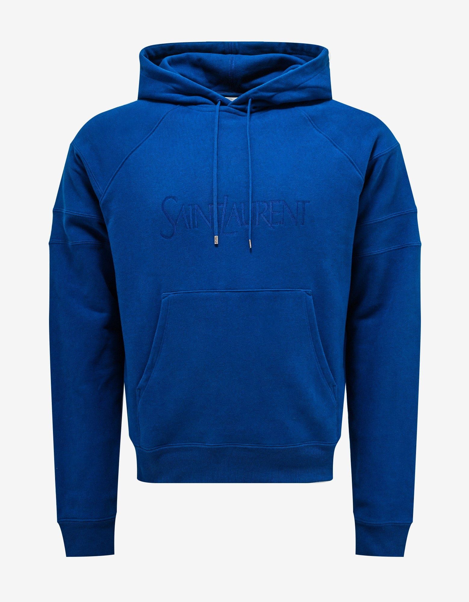 image of Saint Laurent Paris Blue Logo Raglan Hoodie, Men's (Size Medium)