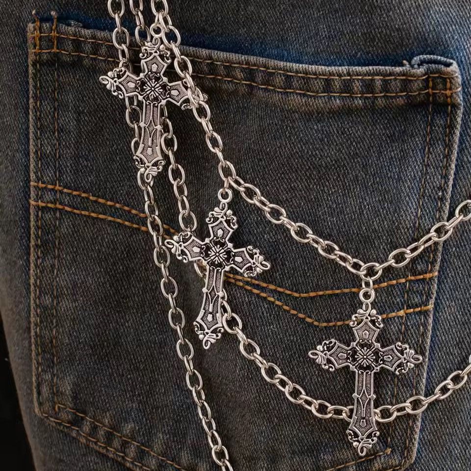 Jewelry Punk Streetwear Gothic Cross Hip Hoo Keychain Jeans Chain Size ONE SIZE - 3 Thumbnail