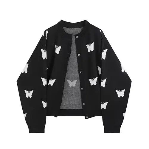 image of Harajuku Butterfly Long Sleeve Cardigan in Black, Men's (Size XL)