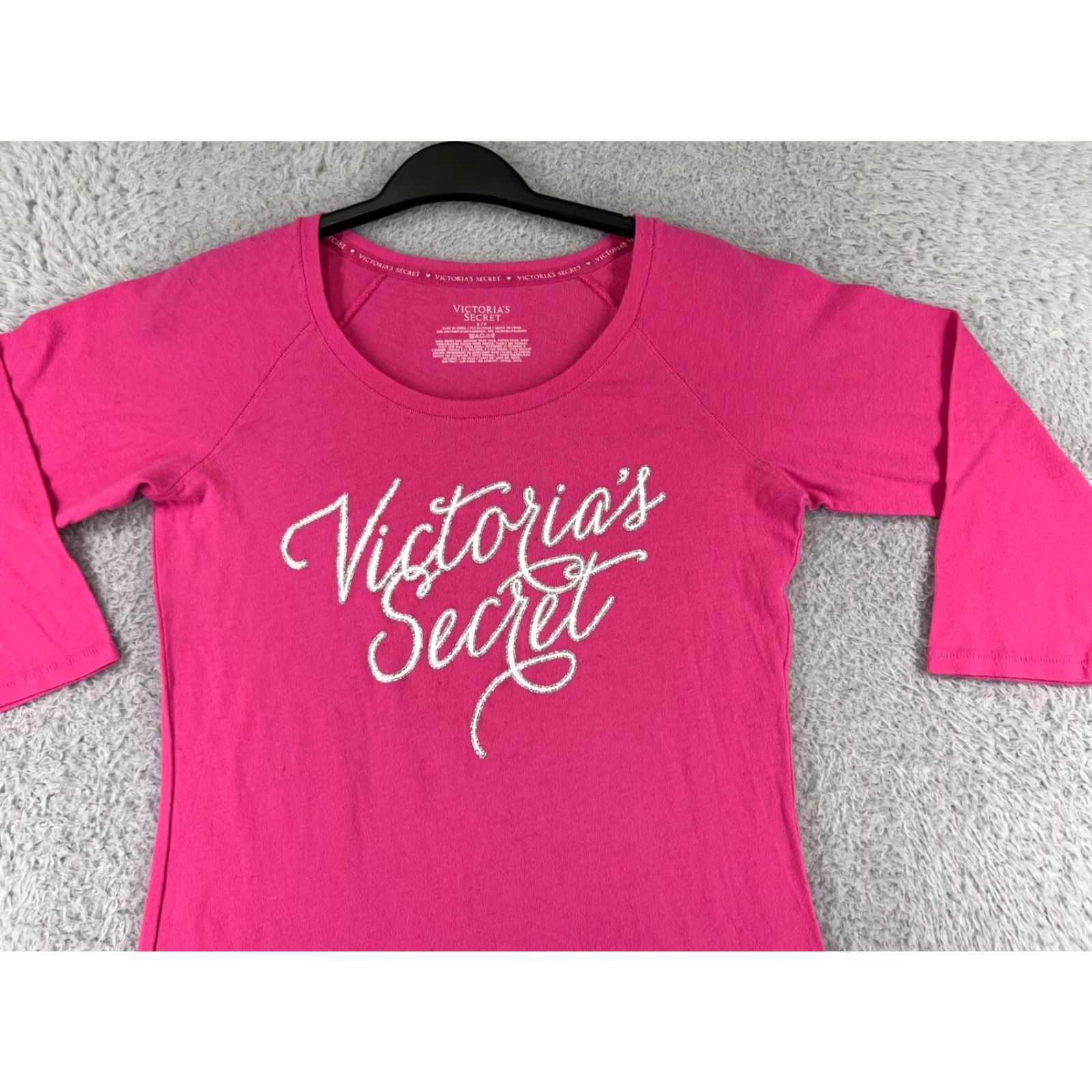 Victoria's Secret Victoria's Secret Shirt Womens Small Pink Round Neck 3/4 Sleeve Cotton Blend Logo Size S / US 4 / IT 40 - 5 Thumbnail