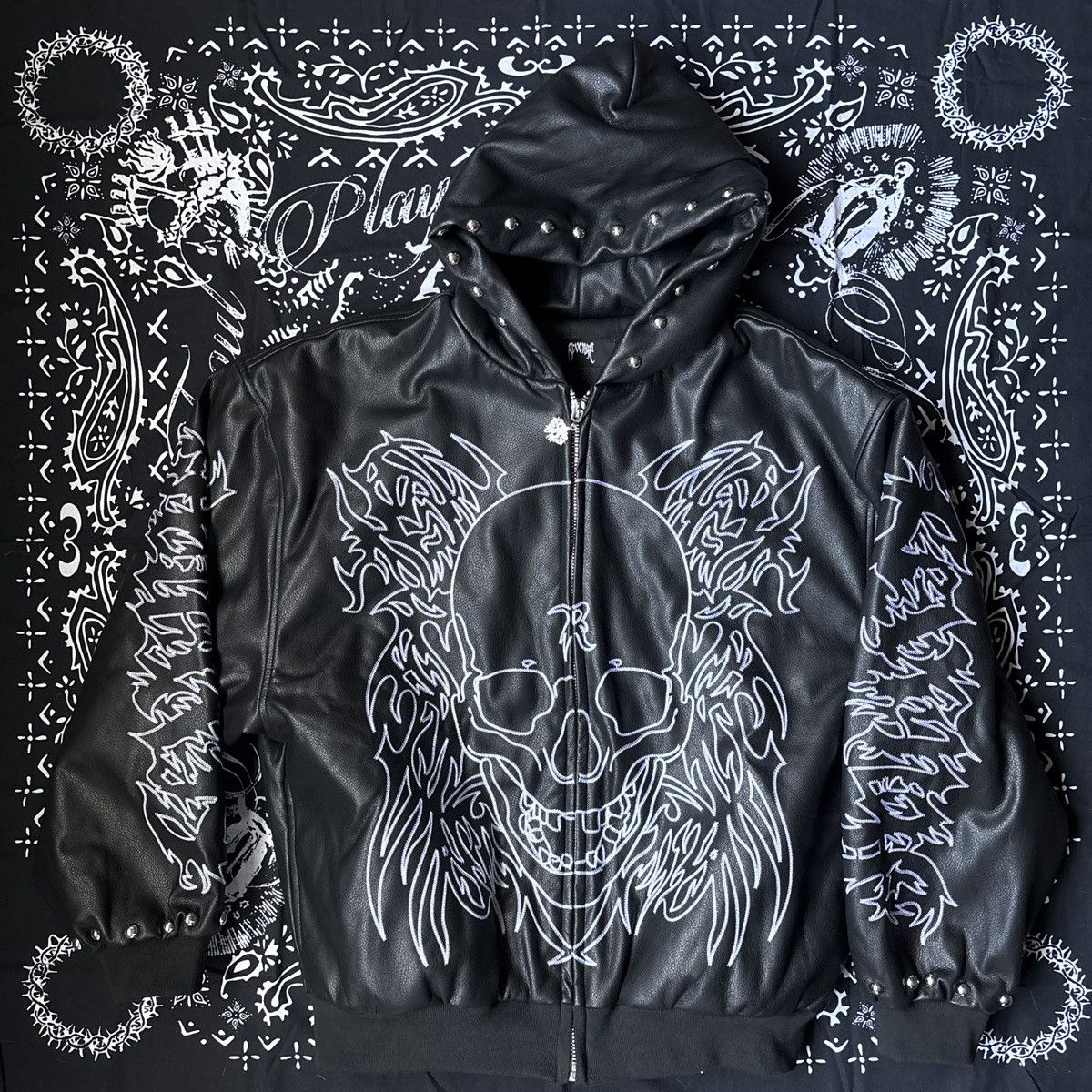 Revenge tribal studded zip up bomber jacket