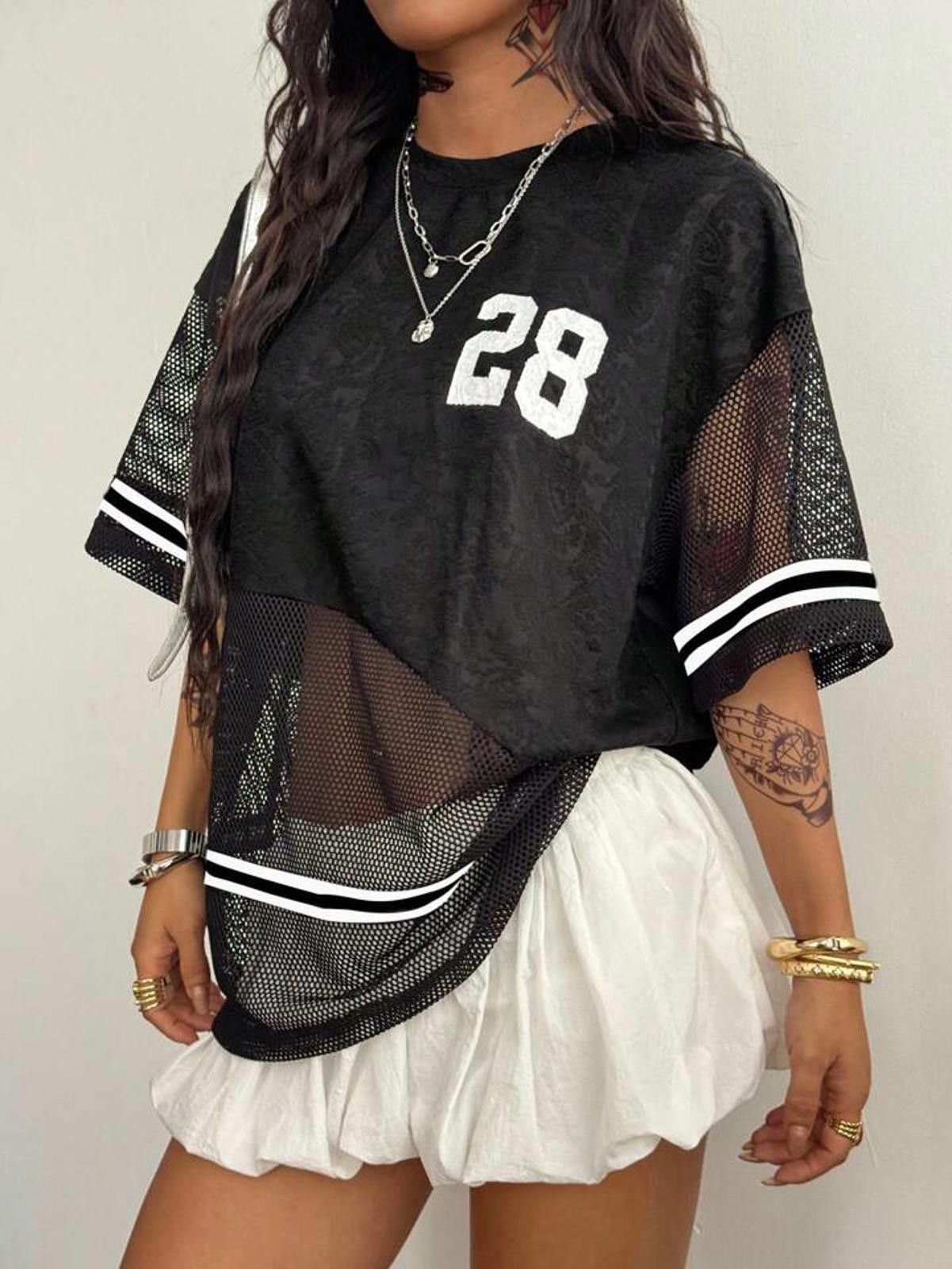 Other Contrast Floral Mesh Black Jersey Number 28 Size L / US 10 / IT 46 - 1 Thumbnail