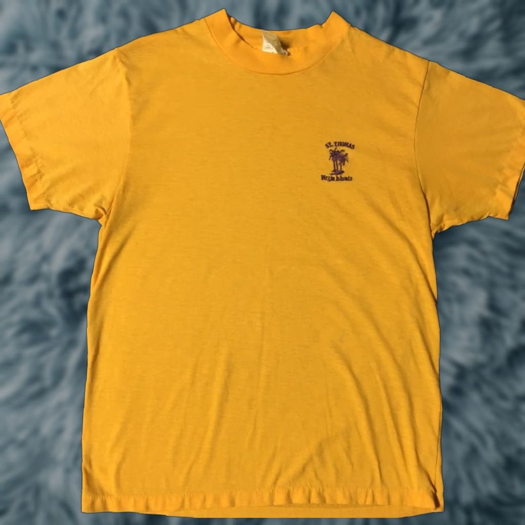 Vintage VINTAGE Virgin Islands 80s Faded Shirt M Yellow Single Stitch T-Shirt Beach Grunge Surf Skate 90s USA Mens Size US M / EU 48-50 / 2 - 1 Thumbnail