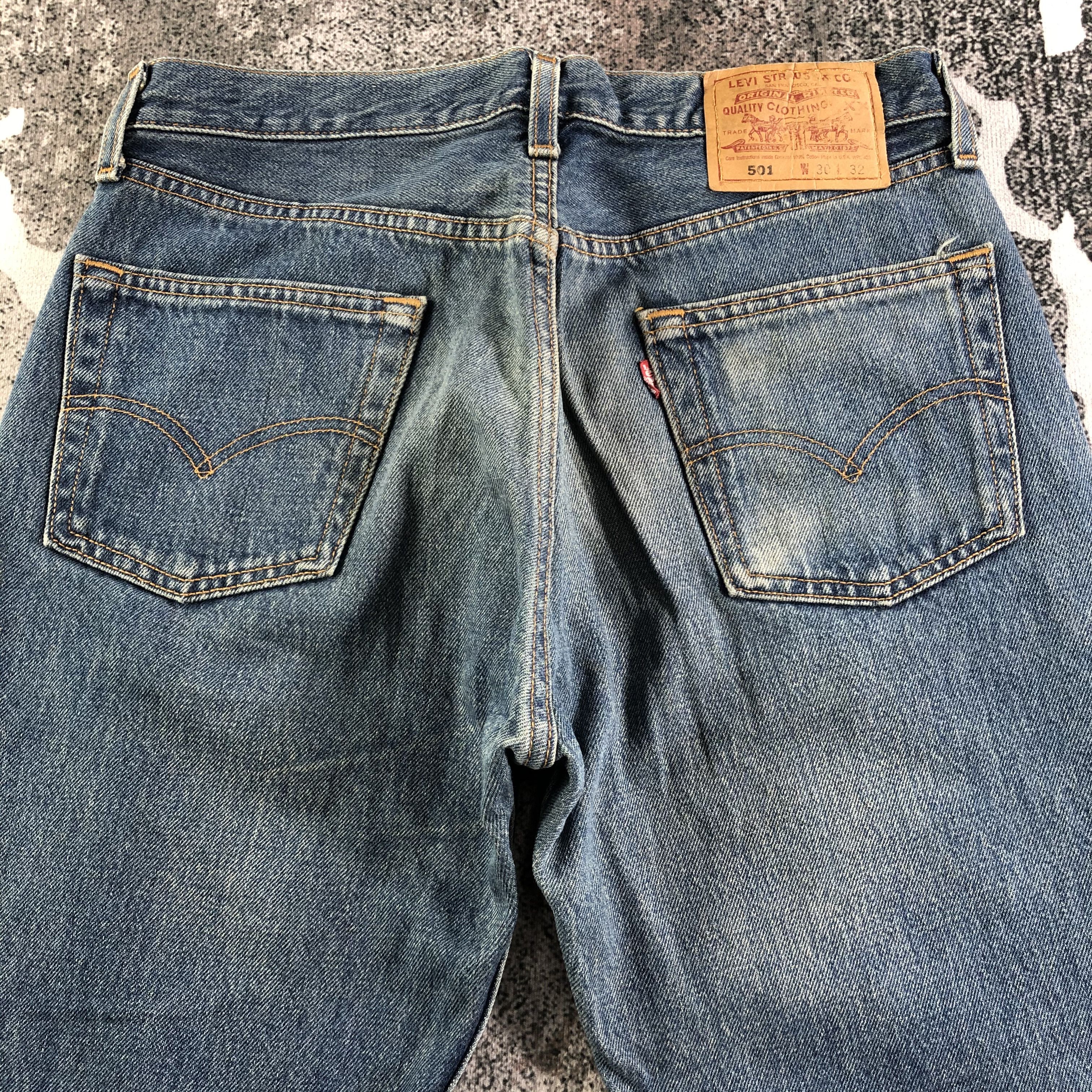 Levi's Vintage 90s Levis 501 Jeans Patchwork Denim KJ2516 Size US 30 / EU 46 - 4 Thumbnail