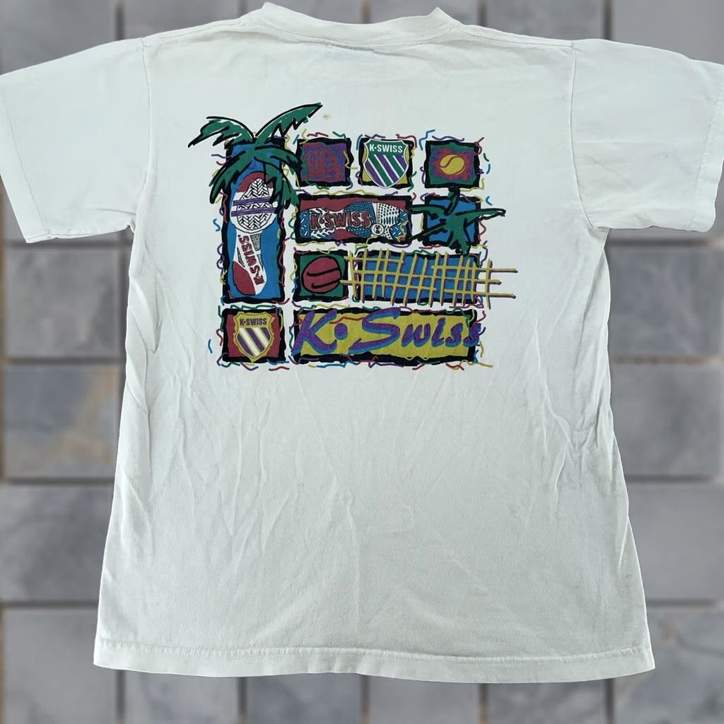 K-Swiss VINTAGE K-Swiss National Tennis Team Shirt Mens S/M Beach Graphic Tee 90s USA Shirt Mens S White Graphic Print Vintage 90s USA Sports Retro Mens Size US S / EU 44-46 / 1 - 1 Thumbnail