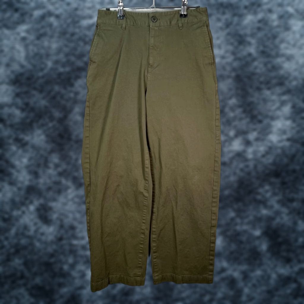 Muji MUJI Womens Small Olive Green Cotton-Blend Wide Leg Chino Pants Shirt? Size 28" / US 6 / IT 42 - 1 Thumbnail