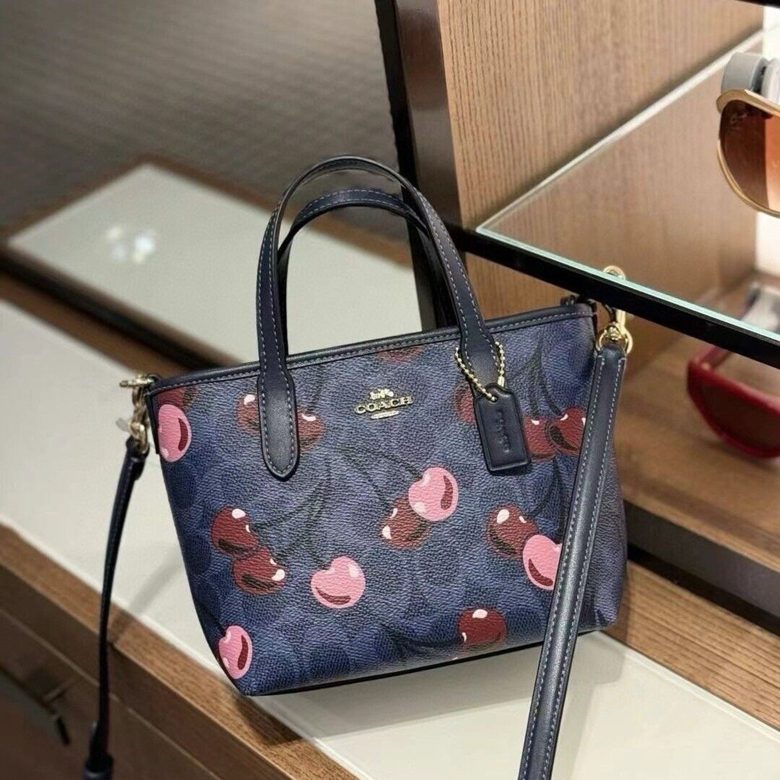 Coach NWT Coach City Mini Tote Bag Signature Canvas Cherry Print Size ONE SIZE - 3 Thumbnail