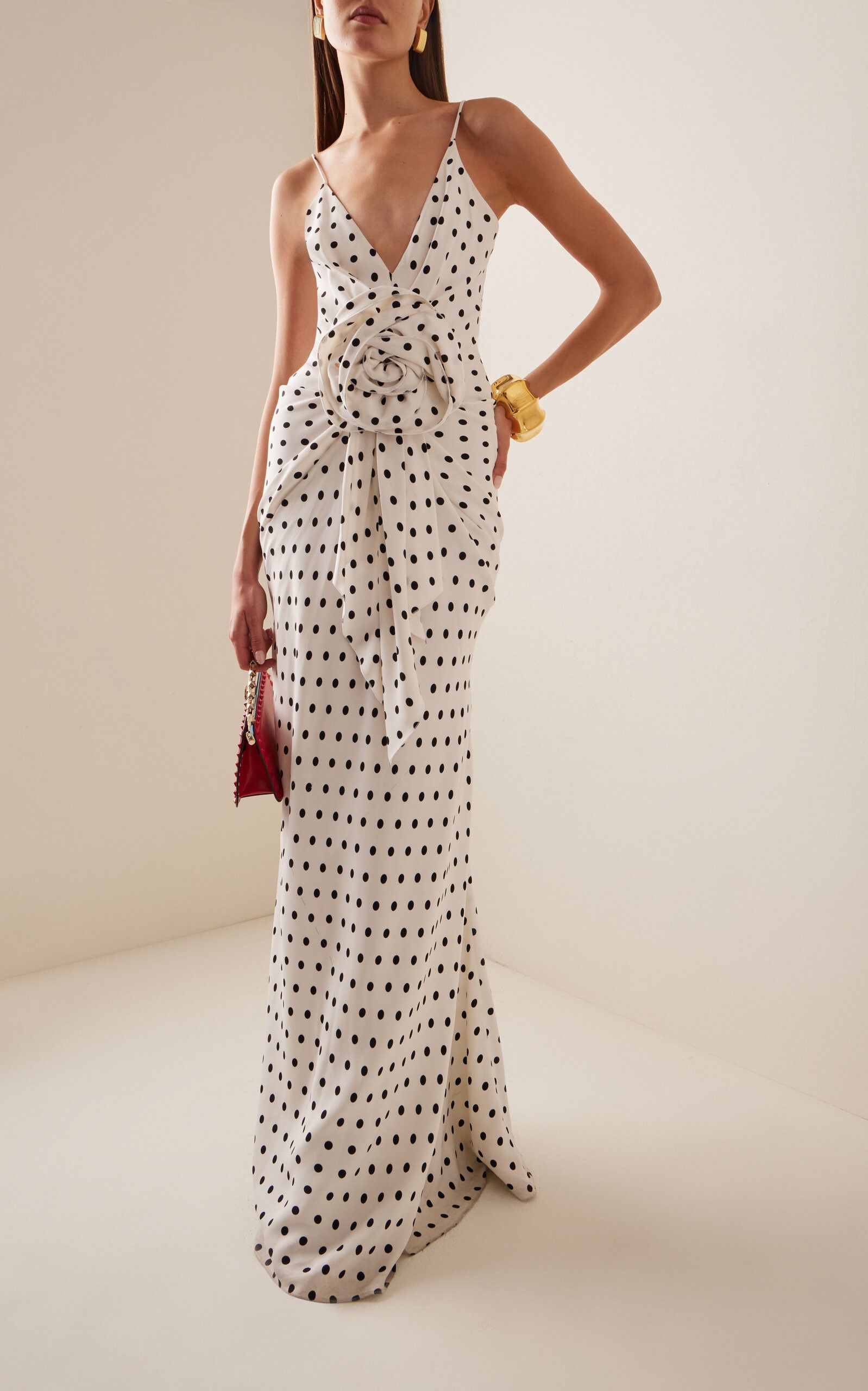 Balmain o1s1wg110825 Rosette Crepe Maxi Dress in White/Black Size S / US 4 / IT 40 - 2 Thumbnail