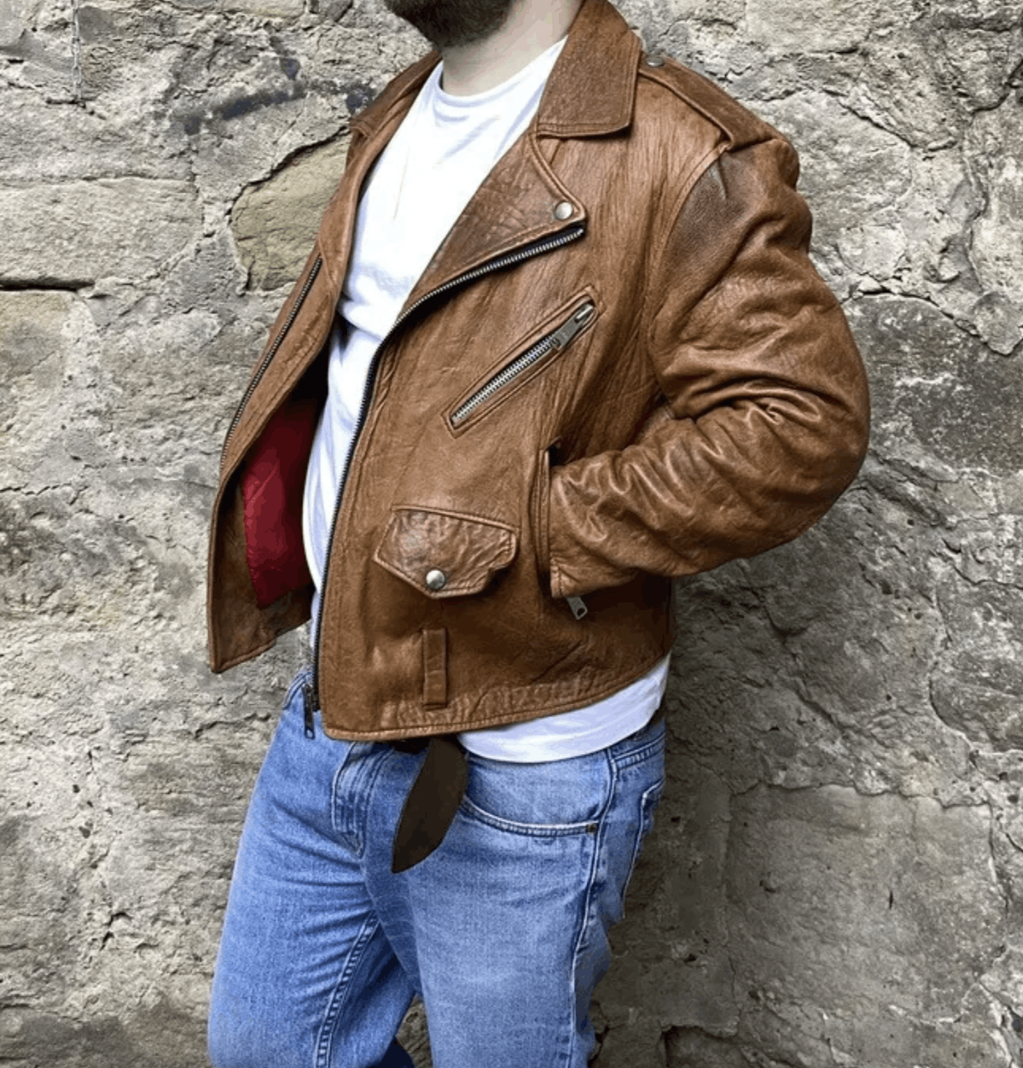 Vintage Vintage 80s Punk Brown Distressed Leather Biker Jacket Size US L / EU 52-54 / 3 - 2 Thumbnail