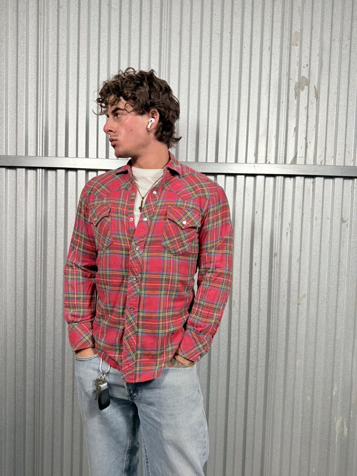 Vintage Red Plaid Pearl Snap Western Button Up Shirt