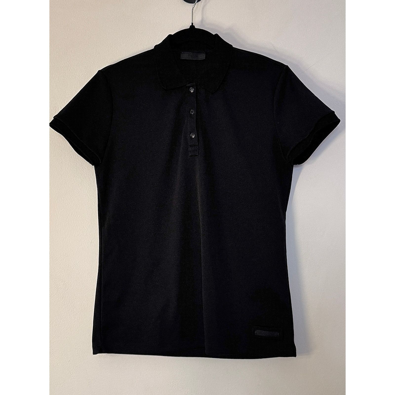Prada Prada Black Silk Embroidered-Logo Polo Shirt Size S / US 4 / IT 40 - 1 Thumbnail