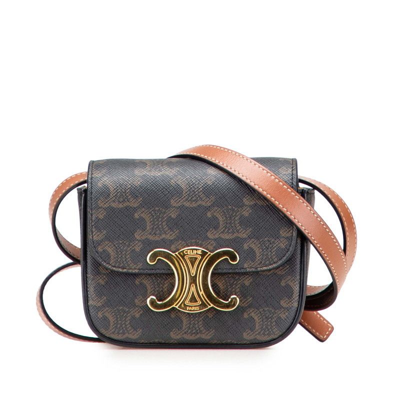 Celine Celine Triomphe Mini Claude Pvc Mini Shoulder Bag Leather Shoulder Bag Duty Free For Usa in Brown, Women's