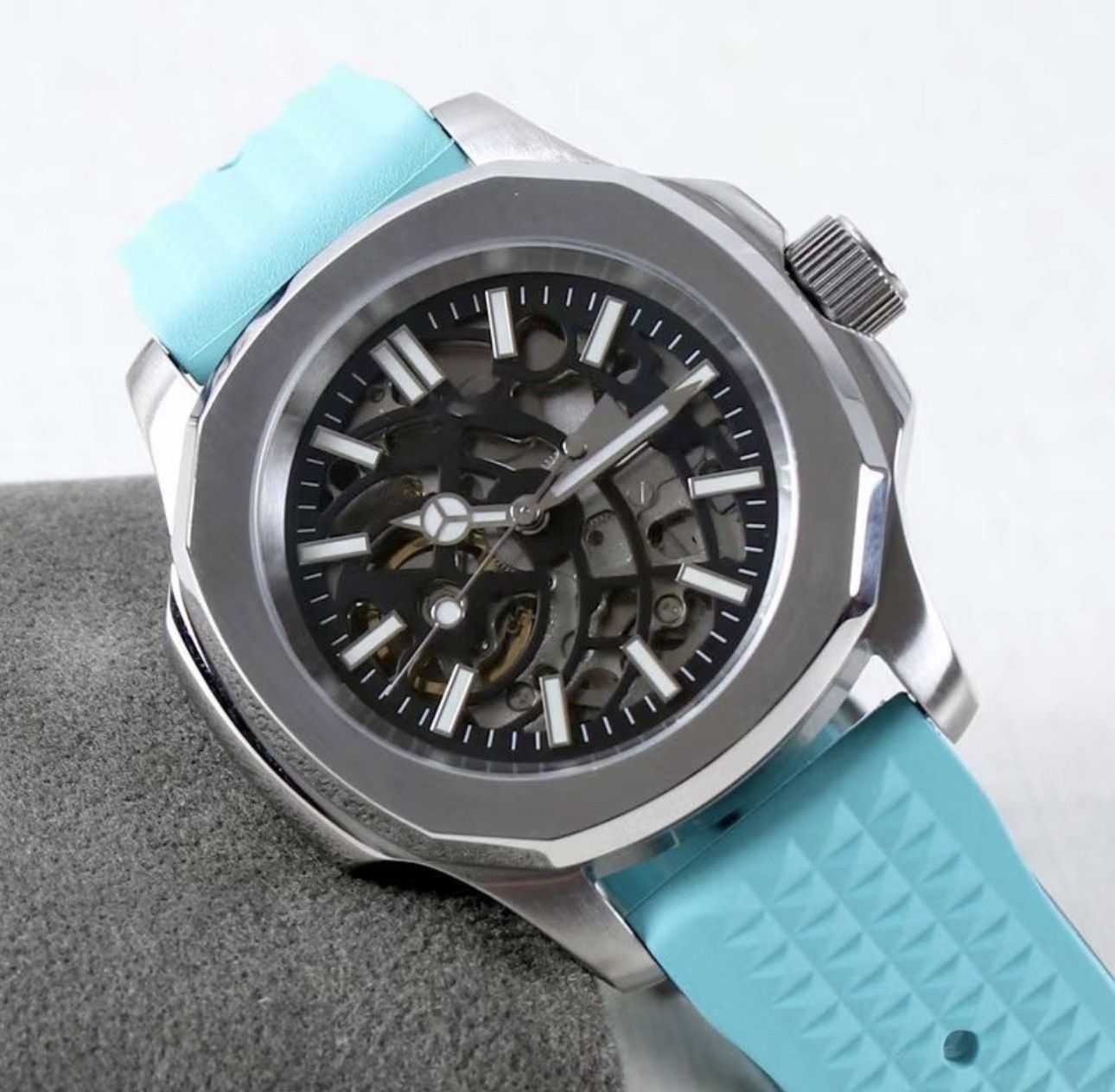Japanese Brand Seiko Mod Nautilus Skeleton Dial Steel Rubber Strap 41mm Size ONE SIZE - 2 Thumbnail
