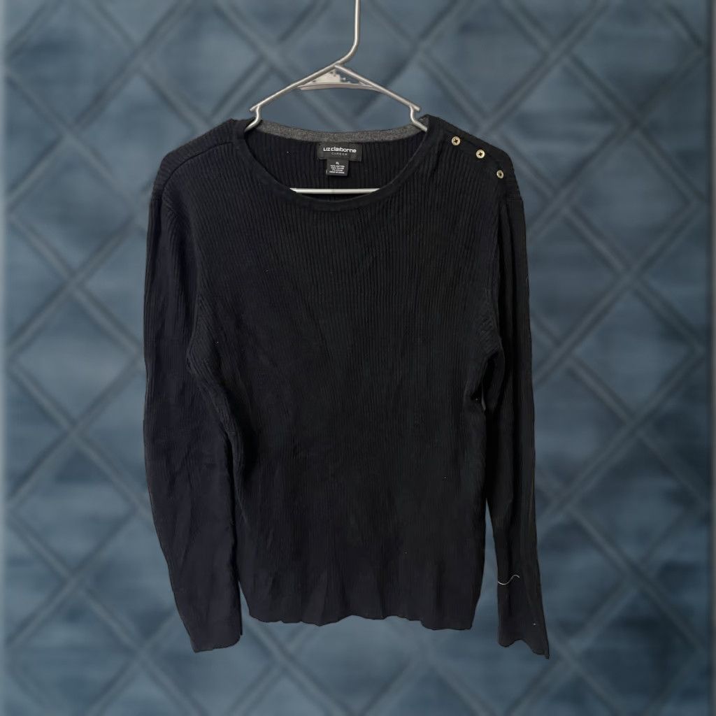 Liz Claiborne Liz Claiborne Sweater Womens XL Black Ribbed Button Shoulder Crewneck Pullover Knit Cardigan? Size XL / US 12-14 / IT 48-50 - 1 Thumbnail