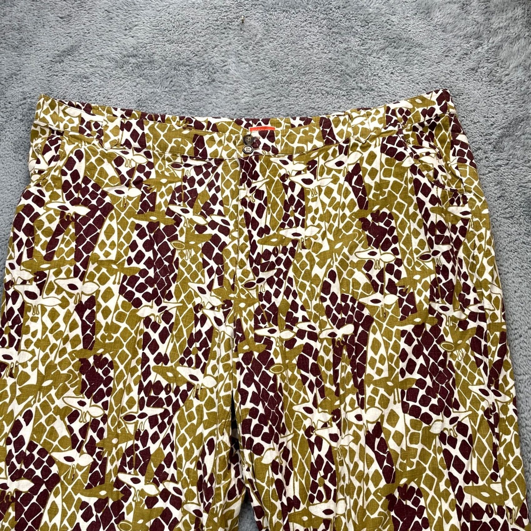Vintage Modcloth Pants Womens XXXXL Plus Green Capri Giraffe Print Cotton Linen Wide Leg Size 34" / US 12 / IT 48 - 5 Thumbnail