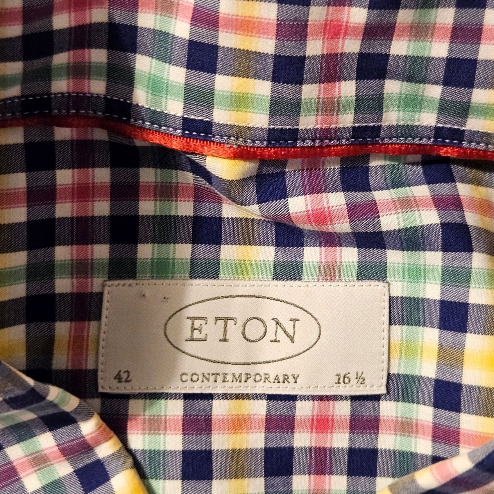 Eton Eton Shirt Men 42 16.5 Checkered Plaid Cotton Long Sleeve Contemporary Fit White Blue Green Men Size US XL / EU 56 / 4 - 4 Thumbnail
